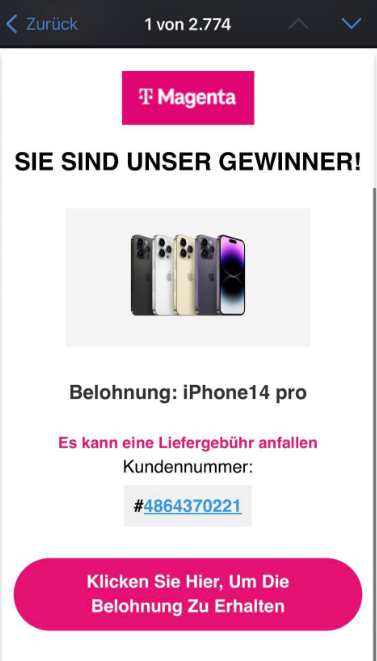 Screenshot von Fake Gewinnspiel.